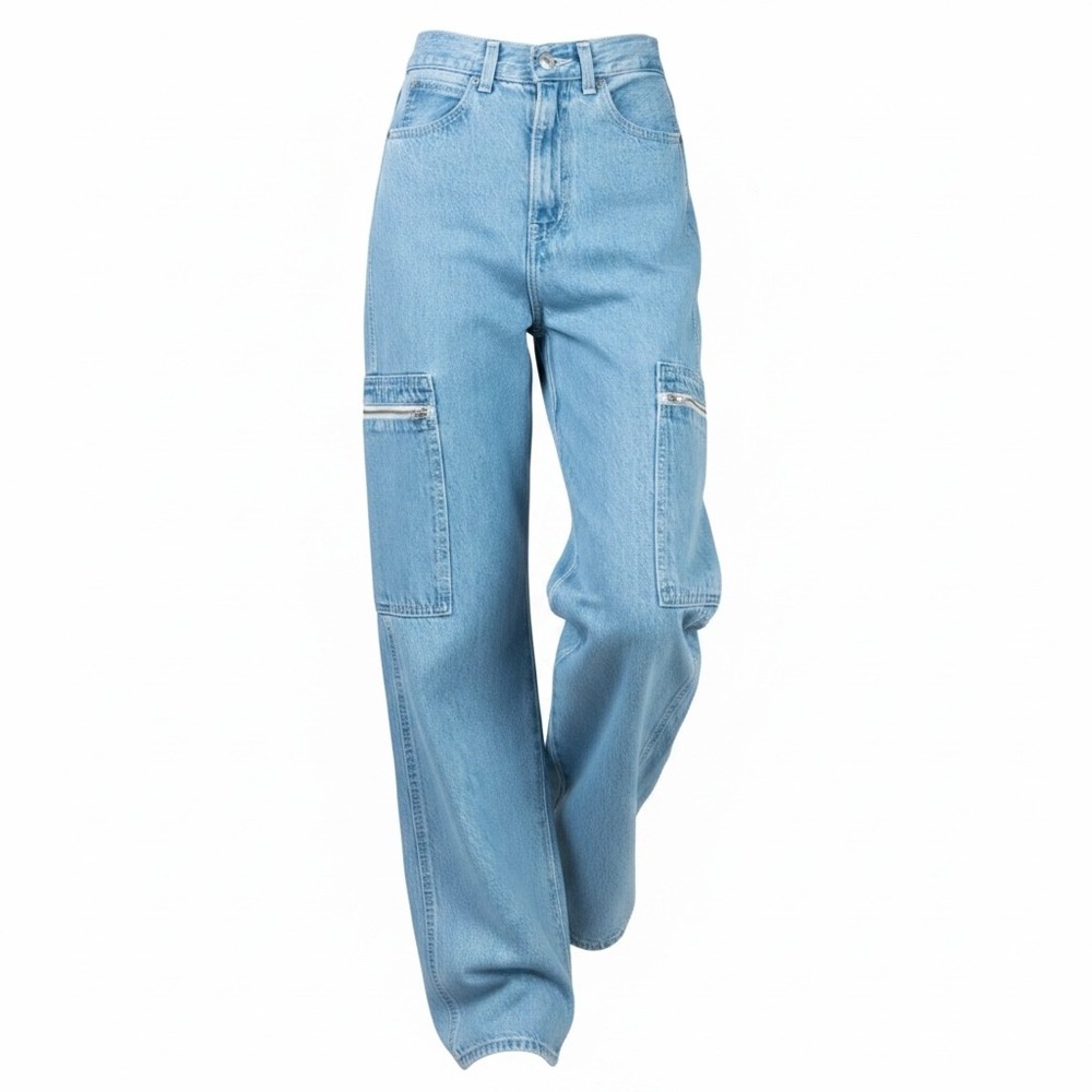 Levi's Jeans Womens 31 Light Blue High Loose Cargo Wide Leg Zipper Pockets Denim